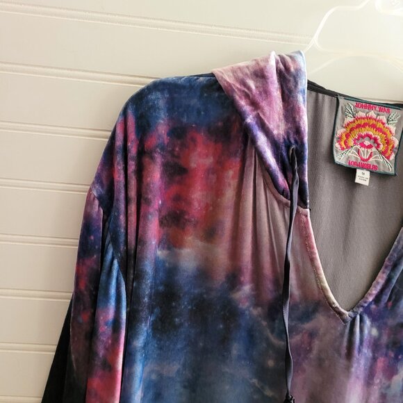 Johnny Was Womens Nova Velour Hoodie Size M Relaxed Pockets Silk Blend Tie Dye - Picture 2 of 10